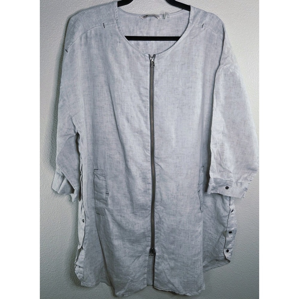 Soft Surroundings 100% Linen Zip Front Tunic Dress Gray‎ Size L